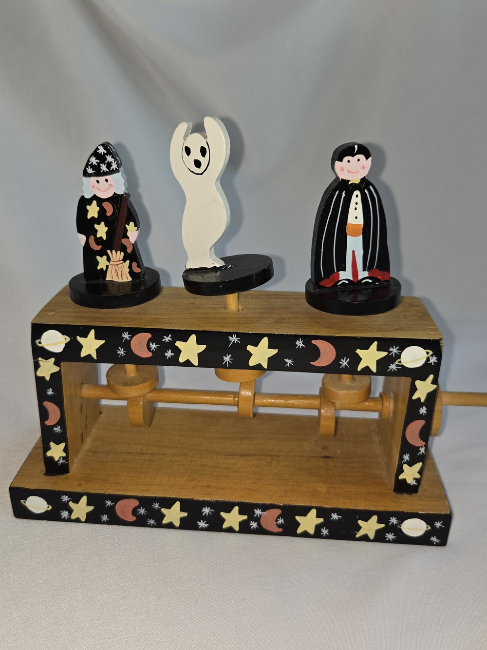 Vintage Halloween Decoration Wooden Hand Crank Witch Ghost Dracula Pier 1 Import